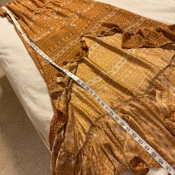 VICI Bohemian Off-Shoulder Maxi Dress - Brown Tan High Low Ruffle Boho Festival - Picture 10 of 13